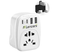 LENCENT World To UK Plug Adapter with 2 USB-C & 2 USB-A Ports, 13A Fuse