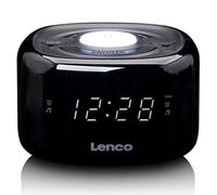 Lenco CR-12 Clock Radio - Alarm Clock with Night Light Function - Easy Snooze - Sleep Timer - Two Alarm Times - 20 Station Memories - Adjustable Brightness Control - Black, 117 x 117 x 71 mm