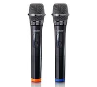 Lenco MCW-020 Wireless Microphone Set - Wireless Microphones with Receiver - 6.5 mm Plug - Integrated Battery with 2000 nAH - Up to 15 m Range - 863.5 MHz - Black MCW-020BK