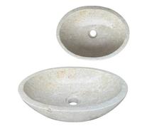 Lendo Online Marble washbasin oval 40x30 or 60x40 cm - Cream, grey or black - Solid natural stone sink for bathroom or toilet - Handmade marble wash bowl (Cream, 40x30cm)