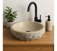 Lendo Online Washbasin round 40x40x15 cm Marble - natural stone cream - sink for bathroom - sink - wash bowl - unique shape and color!