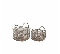 Lene Bjerre Harper Basket Set of 2 Nature and Grey Rattan 20 cm - Handmade Storage Baskets - Scandinavian Home Organisation