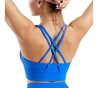 Leneko Sports Bra for Women, Women's Criss Cross Back Strappy Longline Sports Bra, High Medium Impact Girls Gym Yoga Bra, Blue, M