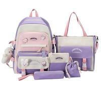 Lengender Khaii 5 Pack Backpack with Lunch Bag and Pencil Case, Purse for Teen Girls, Fresh and Sweet, purple