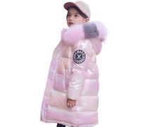 Lengender Shiny Surface Down Jacket Girl's Warm Winter Autumn Parka with Hood Faux Fur Ski Snow (Pink, 120)