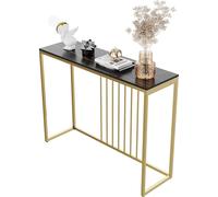 (Lenghth:100cm, Black Top Golden Legs) High Gloss Sintered Marbles Console Table Unit