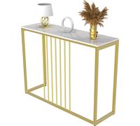 (Lenghth:100cm, White Top Golden Legs) High Gloss Sintered Marbles Console Table Unit