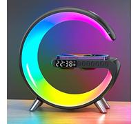 LENGLASS - Wireless Charger LED Ambient Light, Multifunctional Table Lamp, Alarm Clock, Night Light, Bluetooth Audio Smart Lamp, Suitable for Bedroom Decoration (Black)