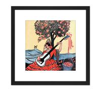 Lengo Sphere Spanish Guitar Painting 8X8 Inch Square Wooden Framed Wall Art Print Picture with Mount Artery8 Black One Size