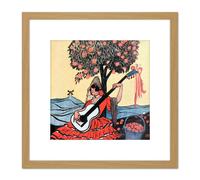 Lengo Sphere Spanish Guitar Painting 8X8 Inch Square Wooden Framed Wall Art Print Picture with Mount Artery8 Light Oak One Size