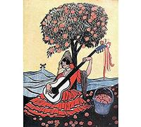 Lengo Sphere Spanish Guitar Woman Tree Painting Art Print Canvas Premium Wall Decor Poster Mural