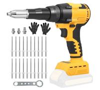 LengSuaa Cordless Rivet Gun for Dewalt 20V Battery, Portable Automatic Rivet Nut Gun Kit with LED Light, 20 Rivets, 3 Nozzles Adapters 1/8'' 3/16" 5/32'', Wrench and Gloves (Batteries not Included)