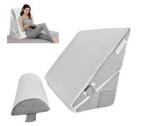 LengSuaa Wedge Pillow, 2PCS Bed Wedge Pillow Set, Removable Memory Foam Incline Cushion with Headrest for Leg Elevation, Back Support, Acid Reflux, Snoring, Post Surgery, Reading (Gray)