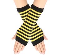 Length Black Gloves Black Gloves Fancy Dress Kids Pinstripes Stripes Fingerless Gloves With Thumb Hole Unisex Warm Gloves Gardening Gloves Women Black Gloves Women Long (Yellow, One Size)