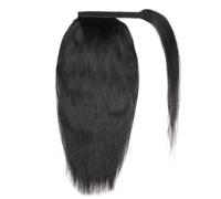 Length Ponytails Kinky Straight Human Hairs Ponytail Extension, Yaki Wrap Around Hair Pony Tail,Natural Black Hair Extension for Daily Use(16inch)