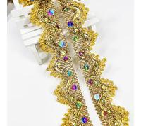 Length15 Yards Width4cm/1.97Inch, Gold Sequin Trim Craft Ribbon Decorated Gimp Trim for Wedding Bridal, Performance Costumes or Jewelry, Crafts and Sewing （Golden/Colorful Sequins）
