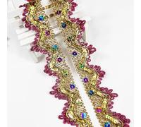 Length15 Yards Width4cm/1.97Inch, Rose Red Sequin Trim Craft Ribbon Decorated Gimp Trim for Wedding Bridal, Performance Costumes or Jewelry, Crafts and Sewing （Rose Red/Colorful Sequins）