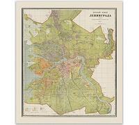 Leningrad 1933 Wall Map Poster/Traveler Map Gift Bedroom Decor - Russian City Map Poster/Russia Home Decoration Gift Wall Art Map of Leningrad Russia 1933 Home Office Wall Painting (12 x 16)