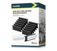 Lenink 100Pcs Wire Shelf Label Holders with 100Pcs Label Paper Inserts, Black Plastic Wire Rack Label Holder Compatible with Metro and Nexel 1-1/4in Shelves, Label Area 3in Lx1.25in H