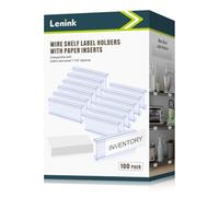 Lenink 100Pcs Wire Shelf Label Holders with 100Pcs Label Paper Inserts, Plastic Wire Rack Label Holder Compatible with Metro and Nexel 1-1/4in Shelves, Label Area 3in Lx1.25in H