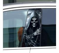 Leniutor 1 Pair Halloween Skull Stickers and Decals, Horror Gothic Skull Skeleton Car Center Pillar Stickers for Cars Window Door Halloween Peeking Sticker Decal 11" x 18.9" (Death/Blue)