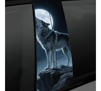 Leniutor 1 Pair Wolf Howling at Moon Car B-Pillar Decals, Animal Theme Car Center Pillar Stickers, Waterproof Vinyl Car Window Door Sticker Decal (White Moon)