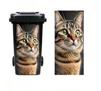 Leniutor 1pc Wheelie Bin Stickers,Cat Peeking Waterproof Dustbin Decor, 14.5" x 32.2" Self Adhesive Large Wraps for Trash Cans Bins Driveway Garden Outdoor Indoor Decoration (Stripe Cat)