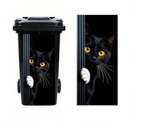 Leniutor 1pc Wheelie Bin Stickers,Cat Peeking Waterproof Dustbin Decor, 14.5" x 32.2" Self Adhesive Large Wraps for Trash Cans Bins Driveway Garden Outdoor Indoor Decoration (Black Cat - Left)