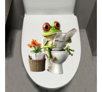 Leniutor 1pcs Animal Toilet Sticker, Self-Adhesive Waterproof Removable Frogs Bathroom & Door Wall Sticker, Creative Funny Frog Reading Toilet Tank Sticker (Frog Reading)