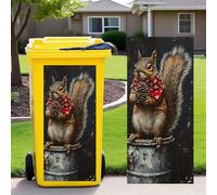 Leniutor 1pcs Animal Wheelie Bin Stickers, Squirrel Dustbin Decals, 14.5" x 32.2" Waterproof Vinyl Raccoon Panda Large Decal for Trash Cans Bins Door Driveway Garden Decoration (Squirrel 1)
