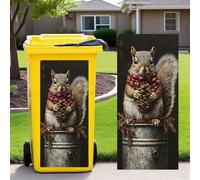 Leniutor 1pcs Animal Wheelie Bin Stickers, Squirrel Dustbin Decals, 14.5" x 32.2" Waterproof Vinyl Raccoon Panda Large Decal for Trash Cans Bins Door Driveway Garden Decoration (Squirrel 2)