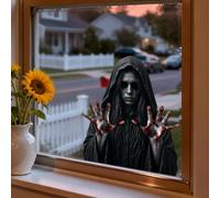 Leniutor 1pcs Halloween Peeking Zombie Window Clings Sticker, Double-Sided Scary Bloody Zombie Face Glass Decals, Horror Ghost Peeking Vinyl Decor for Home Haunted House Party (Female Ghost - 2)