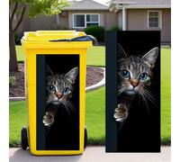 Leniutor 1pcs Wheelie Bin Stickers, Cat Peeking Sticky Dustbin Decals, 14.5" x 32.2" Waterproof Vinyl Large Decal for Bins Fridge Wall Outdoor Indoor Window Door Decoration (Tabby Cat)