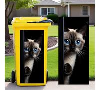 Leniutor 1pcs Wheelie Bin Stickers, Cat Peeking Sticky Dustbin Decals, 14.5" x 32.2" Waterproof Vinyl Large Decal for Bins Fridge Wall Outdoor Indoor Window Door Decoration (Grey Cat)
