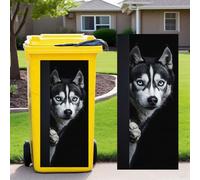 Leniutor 1pcs Wheelie Bin Stickers, Dog Peeking Sticky Dustbin Decals, 14.5" x 32.2" Waterproof Vinyl Large Decal for Bins Fridge Wall Outdoor Indoor Window Door Decoration (Black Dog - Left)