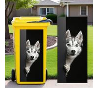 Leniutor 1pcs Wheelie Bin Stickers, Dog Peeking Sticky Dustbin Decals, 14.5" x 32.2" Waterproof Vinyl Large Decal for Bins Fridge Wall Outdoor Indoor Window Door Decoration (White Dog)