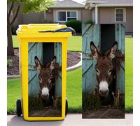 Leniutor 1pcs Wheelie Bin Stickers, Donkey Peeking Sticky Dustbin Decals, 14.5" x 32.2" Waterproof Vinyl Cow Large Decal for Bins Fridge Wall Outdoor Indoor Window Door Decoration (Donkey)