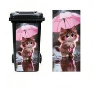 Leniutor 1pcs Wheelie Bin Stickers, Donkey Peeking Sticky Dustbin Decals, 14.5" x 32.2" Waterproof Vinyl Cow Large Decal for Bins Fridge Wall Outdoor Indoor Window Door Decoration (Cat)