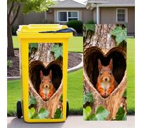 Leniutor 1pcs Wheelie Bin Stickers, Tree Hole Squirrel Cat Raccoon Dustbin Decals, 14.5" x 32.2" Waterproof Vinyl Large Decal for Bins Fridge Wall Window Door Decoration (Squirrel)