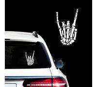 Leniutor 2 Packs Skeleton Devil Horns Hand Rock and Roll Hand Vinyl Decals for Car Window Bumper Truck Sticker Goth Heavy Metal Sticker 3.93”x 6.57” (Reflective White)