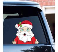 Leniutor 2PCS Christmas Santa Claus Middle Finger Sticker, Cute Reindeer Snowman Peeking Window Clings Decals For Car Window Bumper Stickers Christmas Car Decorations (Astonished Santa Claus)
