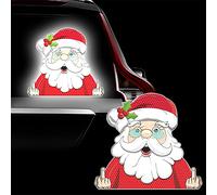 Leniutor 2PCS Christmas Santa Claus Middle Finger Window Clings, Highly Reflective Die-Cut Snowman Peeking Sticker For Car Window Wall Door Christmas Car Decorations (Astonished Santa Claus)