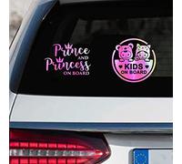 Leniutor 2Pcs Cute Kids On Board Vinyl Sticker for Car, Prince and Princess On Board Car Decal Baby Kids in Car Safety Sign for Car Rear Window Bumper Decor (Holographic White)