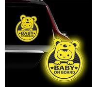 Leniutor 2Pcs Cute Koala Bear Baby On Board Car Sticker, High Intensity Reflective Baby Kids in Car Bumper Window Warning Decal, 6”x 7” (Yellow)