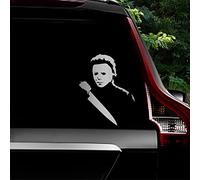 Leniutor 2pcs Masked Killer Myers with Knife Vinyl Decals, Waterproof Horror Classic Movie Car Sticker for Bumper Window Laptop 5.5 x 7.1in (Brushed Silver)