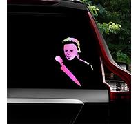 Leniutor 2pcs Masked Killer Myers with Knife Vinyl Decals, Waterproof Horror Classic Movie Car Sticker for Bumper Window Laptop 5.5 x 7.1in (Holographic White)