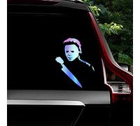 Leniutor 2pcs Masked Killer Myers with Knife Vinyl Decals, Waterproof Horror Classic Movie Car Sticker for Bumper Window Laptop 5.5 x 7.1in (Holographic Blue)