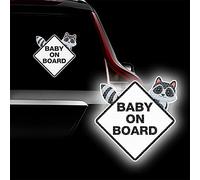 Leniutor Highly Reflective Baby On Board Sticker for Cars, Raccoon Bear Kids Baby in Car Vinyl Car Decal for Rear Window Bumper Decor Stickers Caution Night Sign 6.1 x 6.25inch (White, 1)