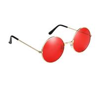 Lennon Style Round Sunglasses - Red Flat Lens Glasses Retro Vintage Hippy Tea Shades for Men & Women, Steampunk Fashion Eyeglasses, UV400 Protection Eye Wear