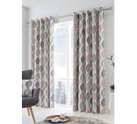 Fusion Lennox 100% Cotton Eyelet Lined Curtains, Grey/Blush, 66 x 72 Inch, w168cm (66") x d183cm (72")